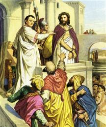 Pilatus vraagt aan het volk welke gevangene zij vrijgelaten willen hebben