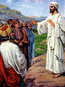 Jezus lerende de schare vanaf een rots